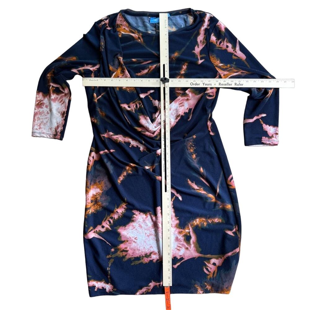 Simply Vera Wang 3/4 Sleeve Blue Pink Diagonal Drape Abstract Print Dress size L - Picture 4 of 13